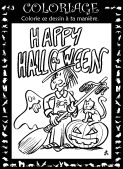 Aperçu Halloween : sorcière, fantôme et citrouille.