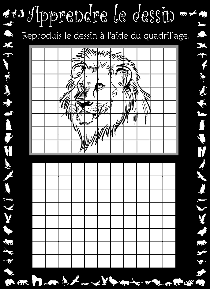 Dessiner un lion (reproduction sur quadrillage)